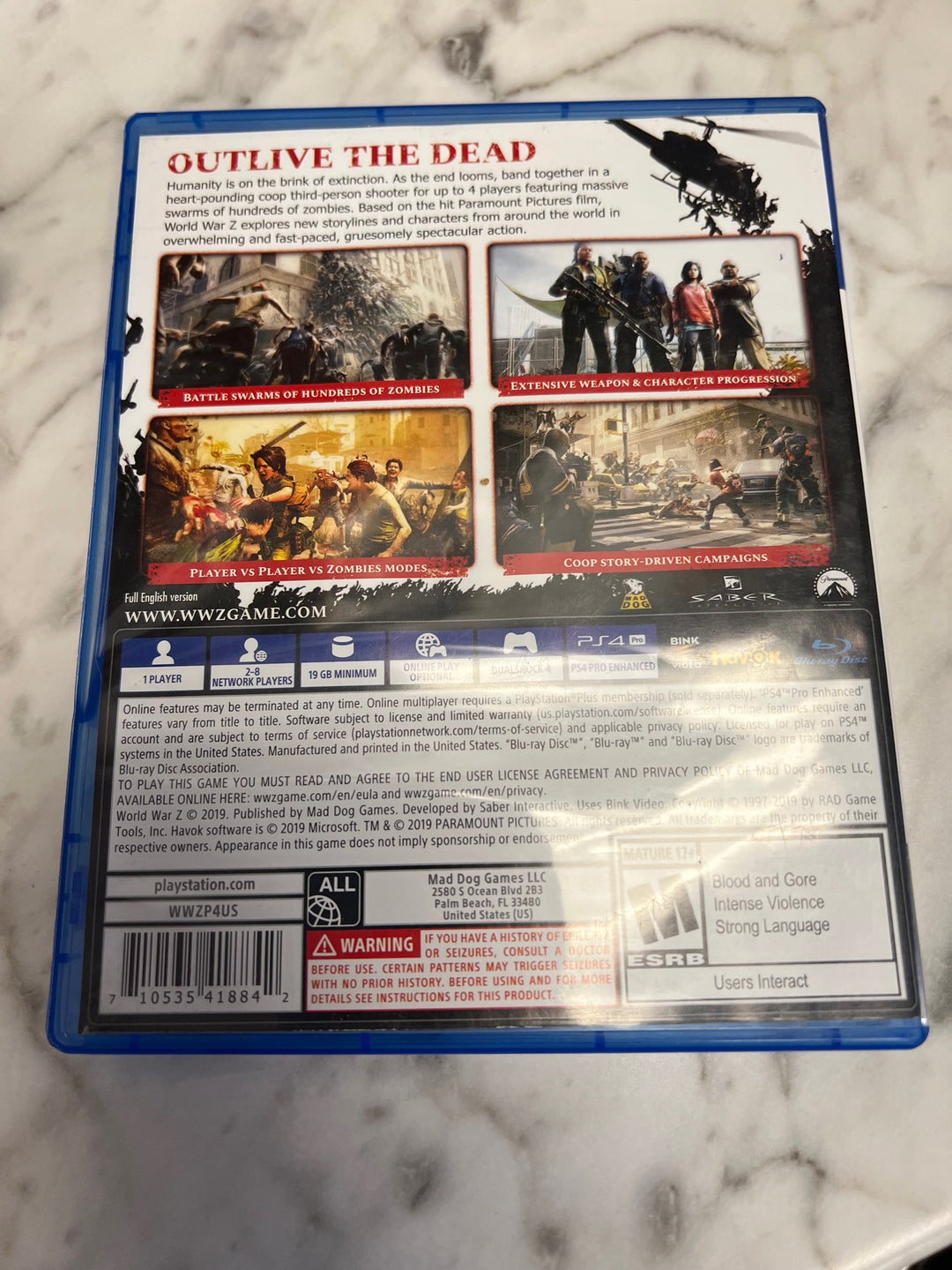 World War Z PS4 Playstation 4 Game Case ONLY CO52325