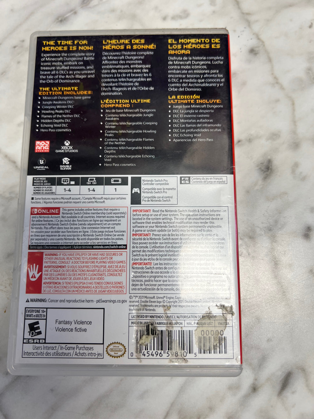 Minecraft Dungeons Ultimate Edition Nintendo Switch Case ONLY CO52325