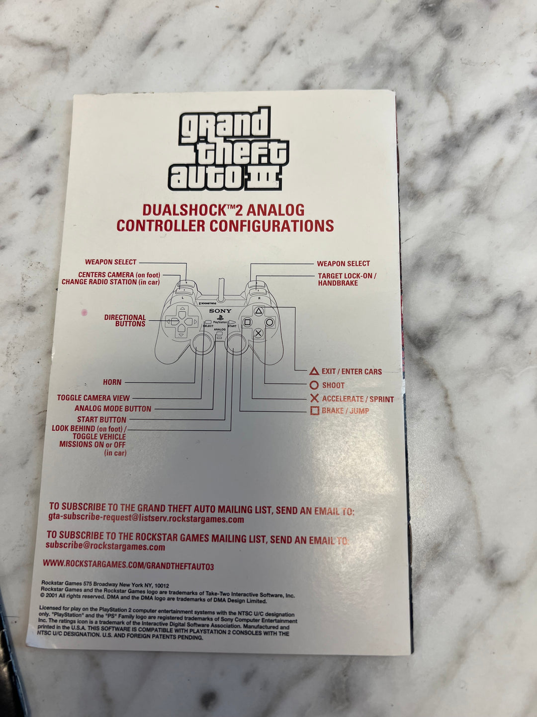 Grand Theft Auto III PS2 Playstation 2 Manual Only DU8924