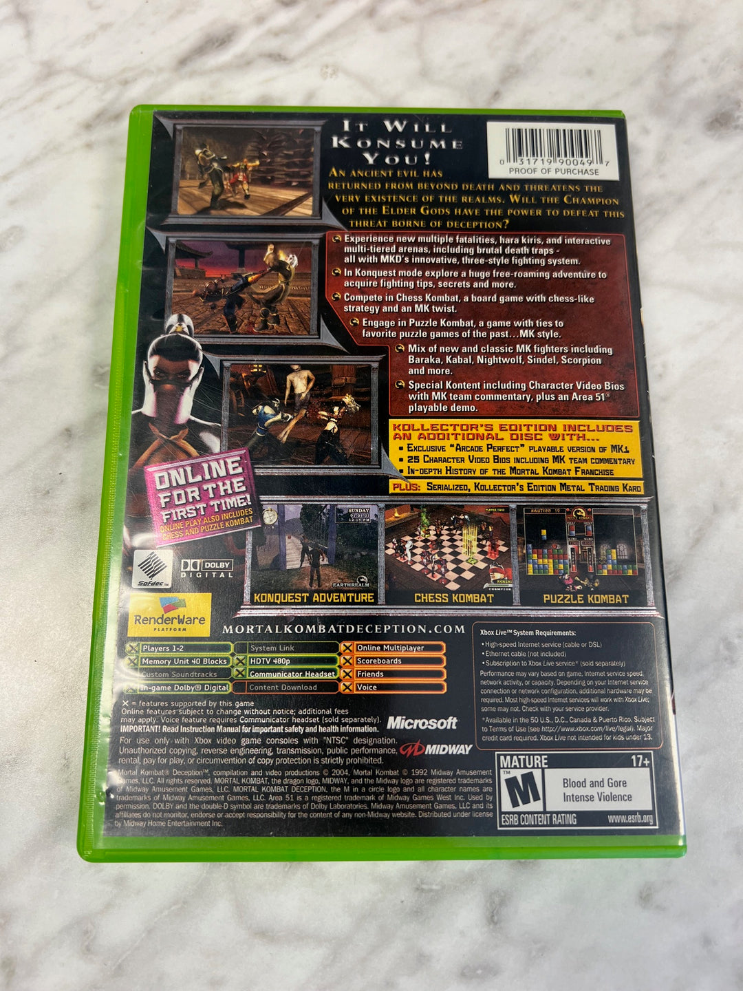 Mortal Kombat Deception Kollector's Edition Mileena Original Xbox Case & Manual ONLY CO52625
