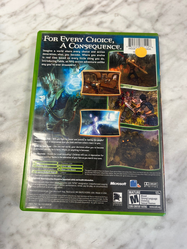 Fable Original Xbox Case &amp; Manual ONLY CO52625