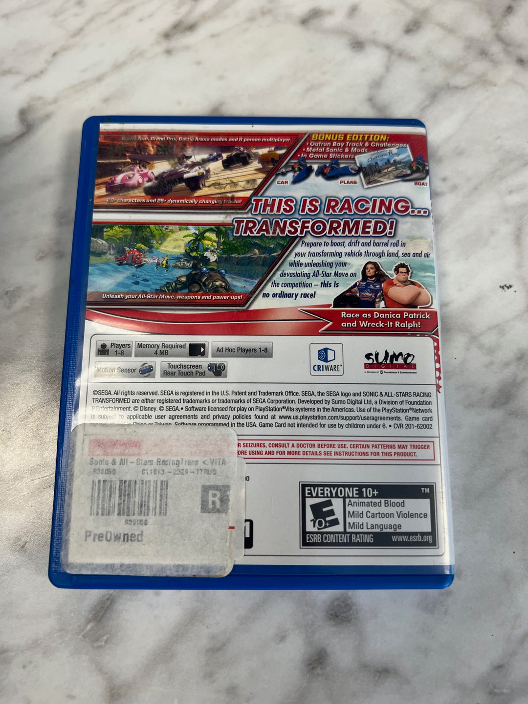Sonic & All-Stars Racing Transformed PS Vita Case ONLY CO52625