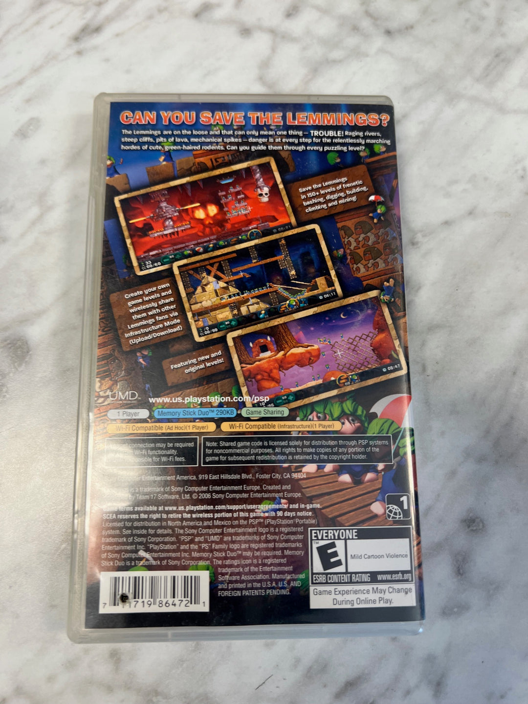Lemmings PSP Playstation Portable Case and Manual ONLY CO52625
