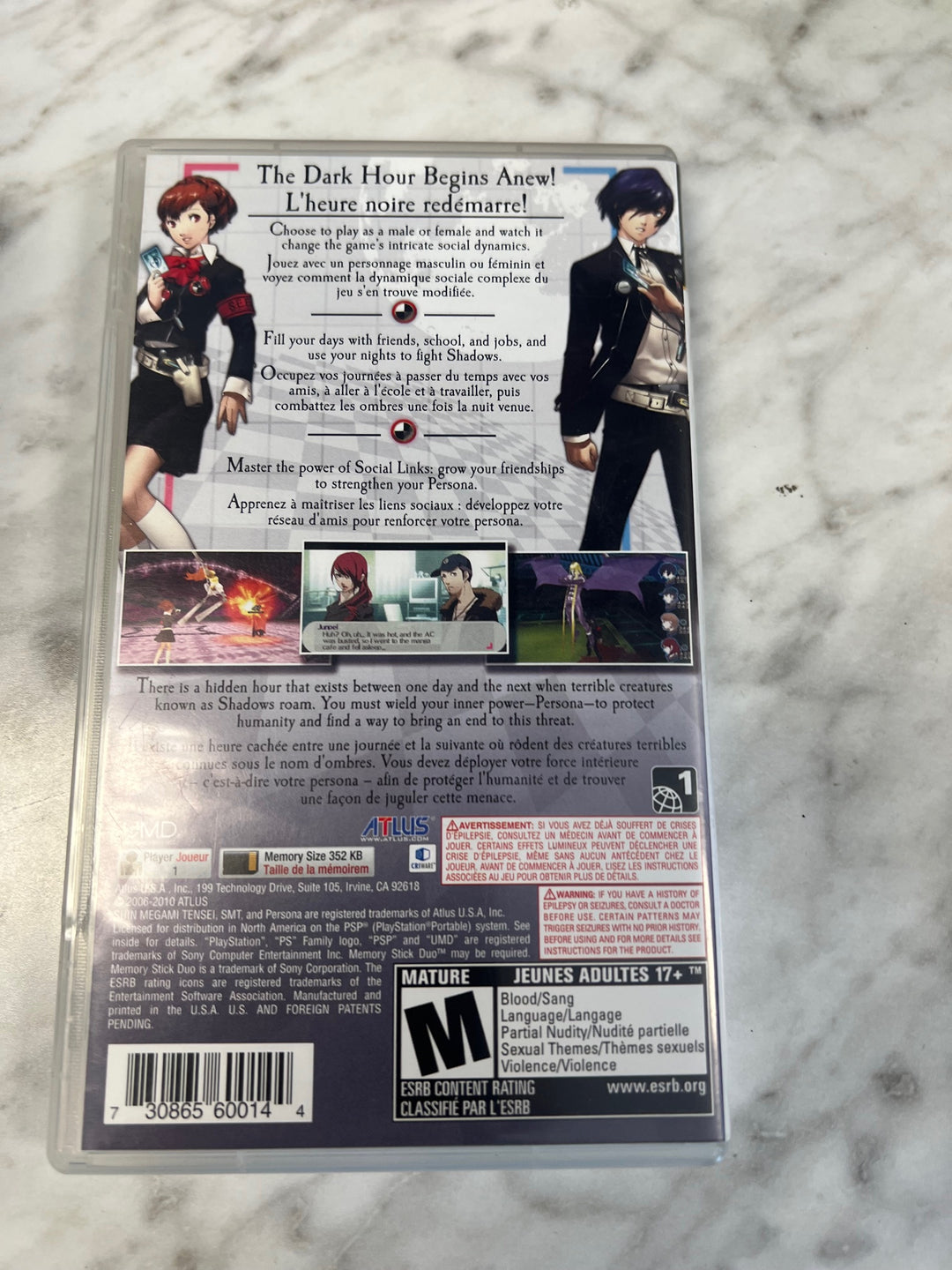 Persona 3 Playstation Portable Case and Manual ONLY CO52625