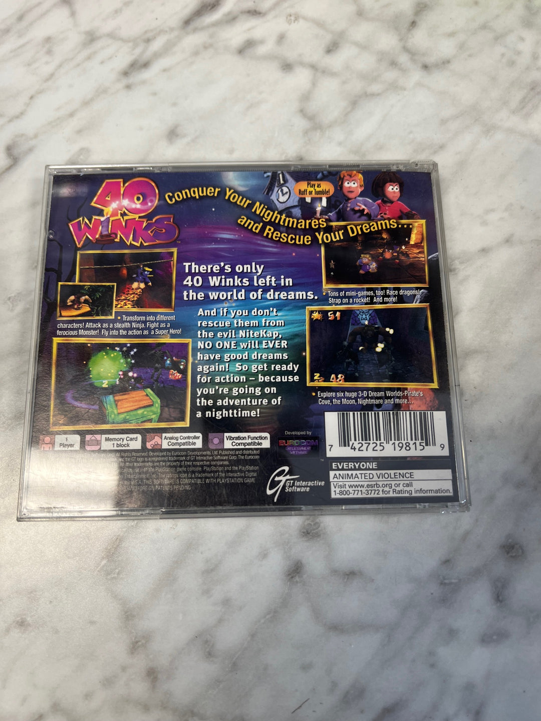 40 Winks for PS1 Case and Rear Artwork ONLY CO52625