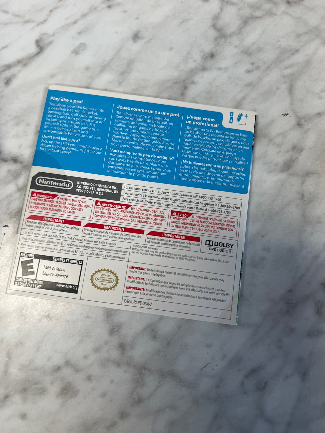 Wii Sports Nintendo Wii Cardboard Sleeve ONLY NO GAME CO52625