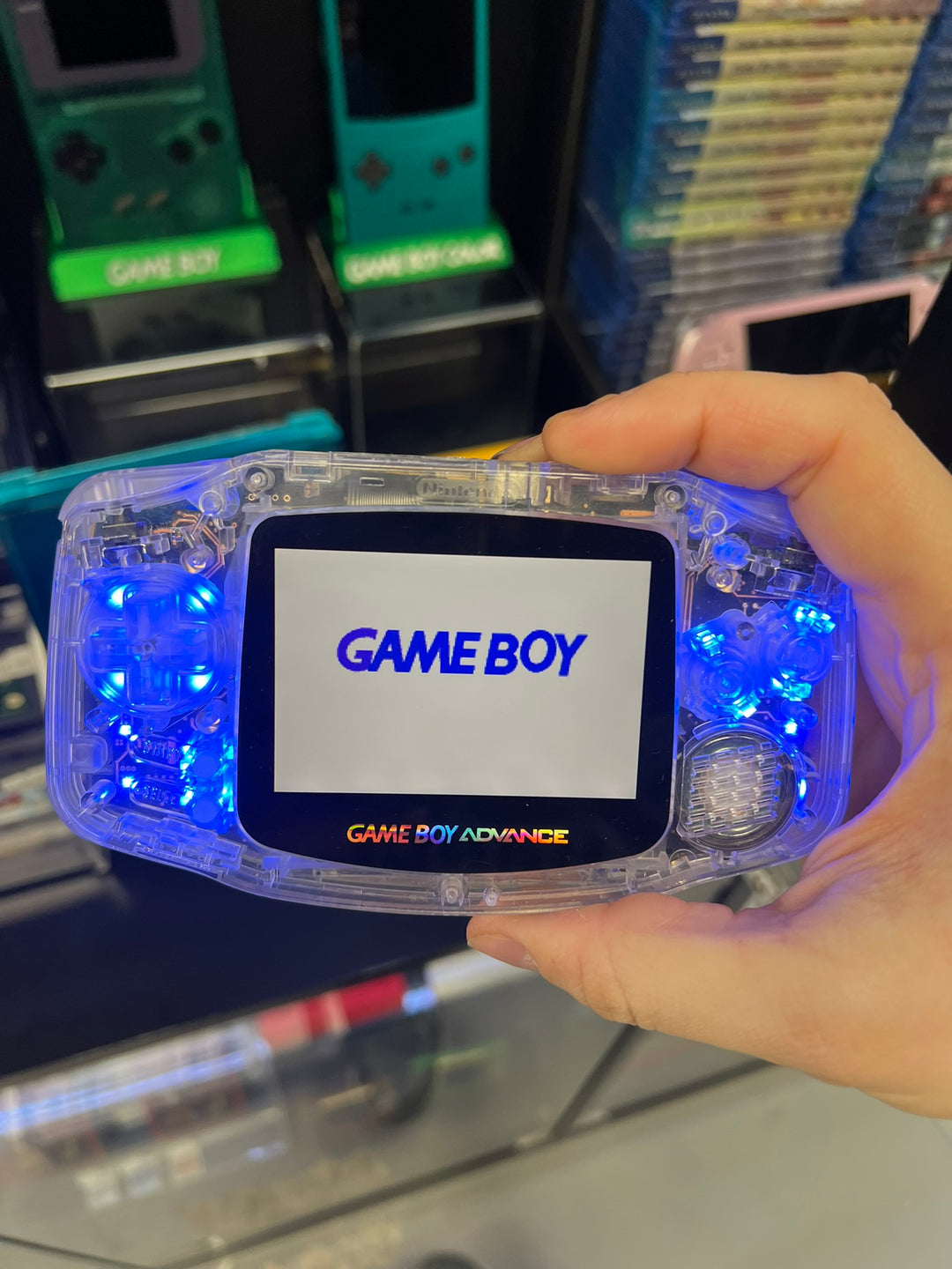 Game Boy Advance Console - New Motherboard, LED Lights, IPS Screen, Clear Shell