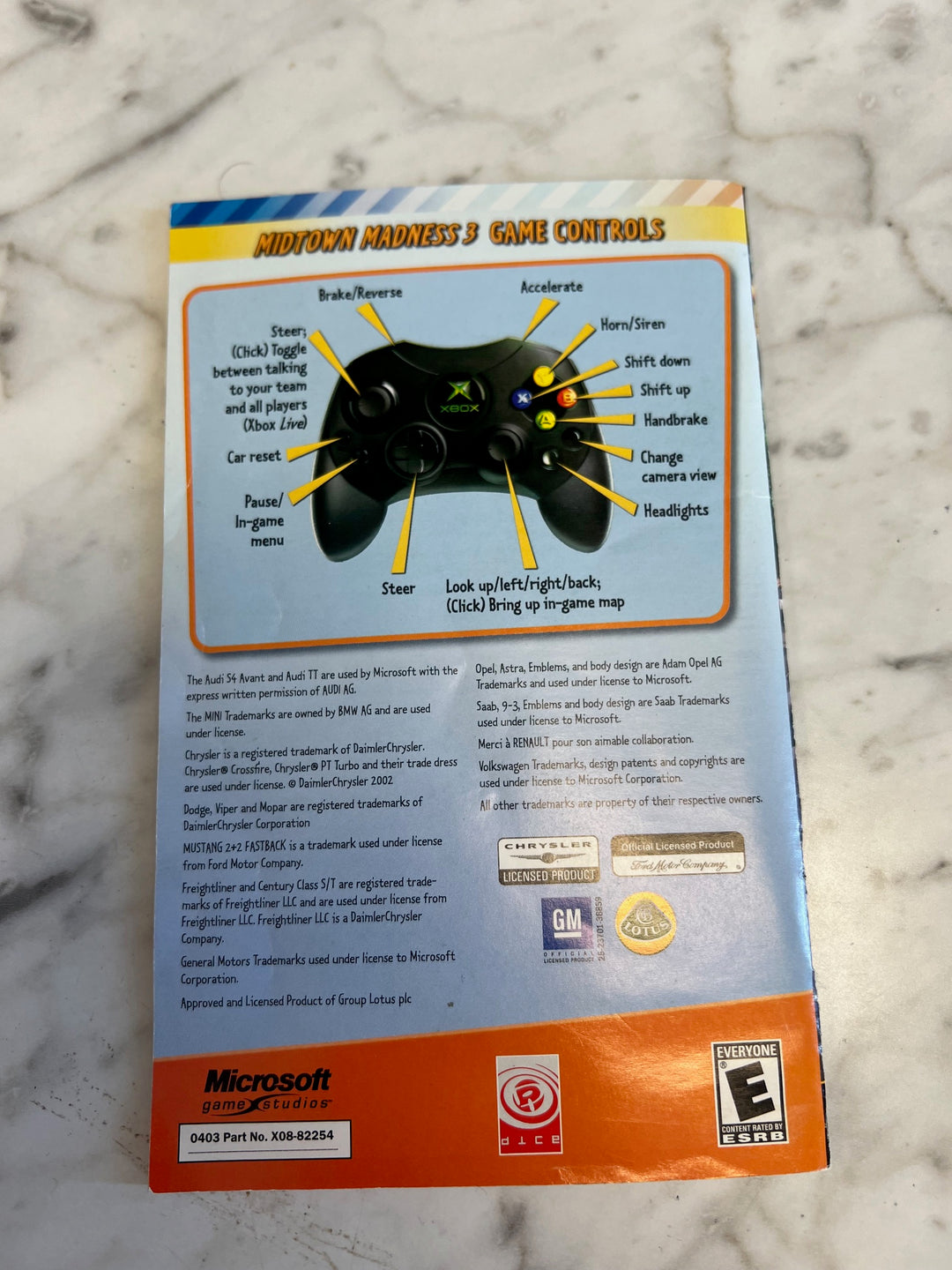 Midtown Madness 3 for Original Microsoft Xbox Manual ONLY MO52725