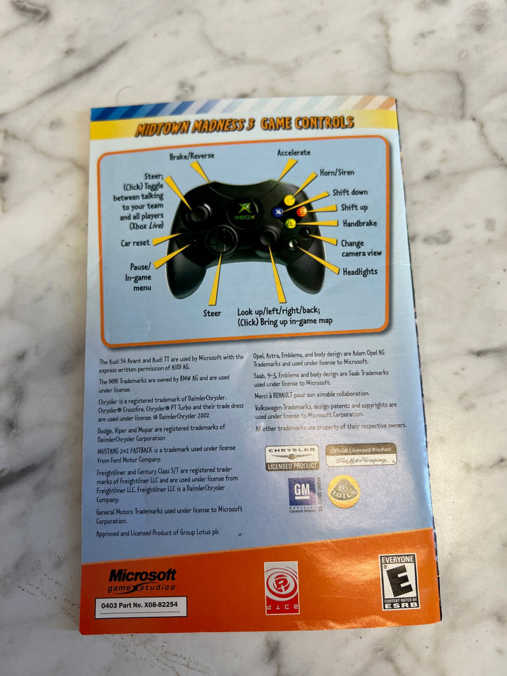 Midtown Madness 3 for Original Microsoft Xbox Manual ONLY MO52725