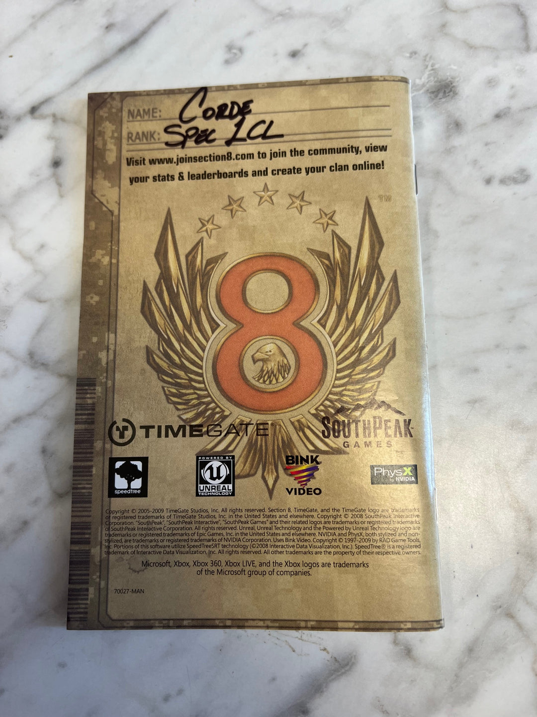 Section 8 for Xbox 360 Manual ONLY MO52725