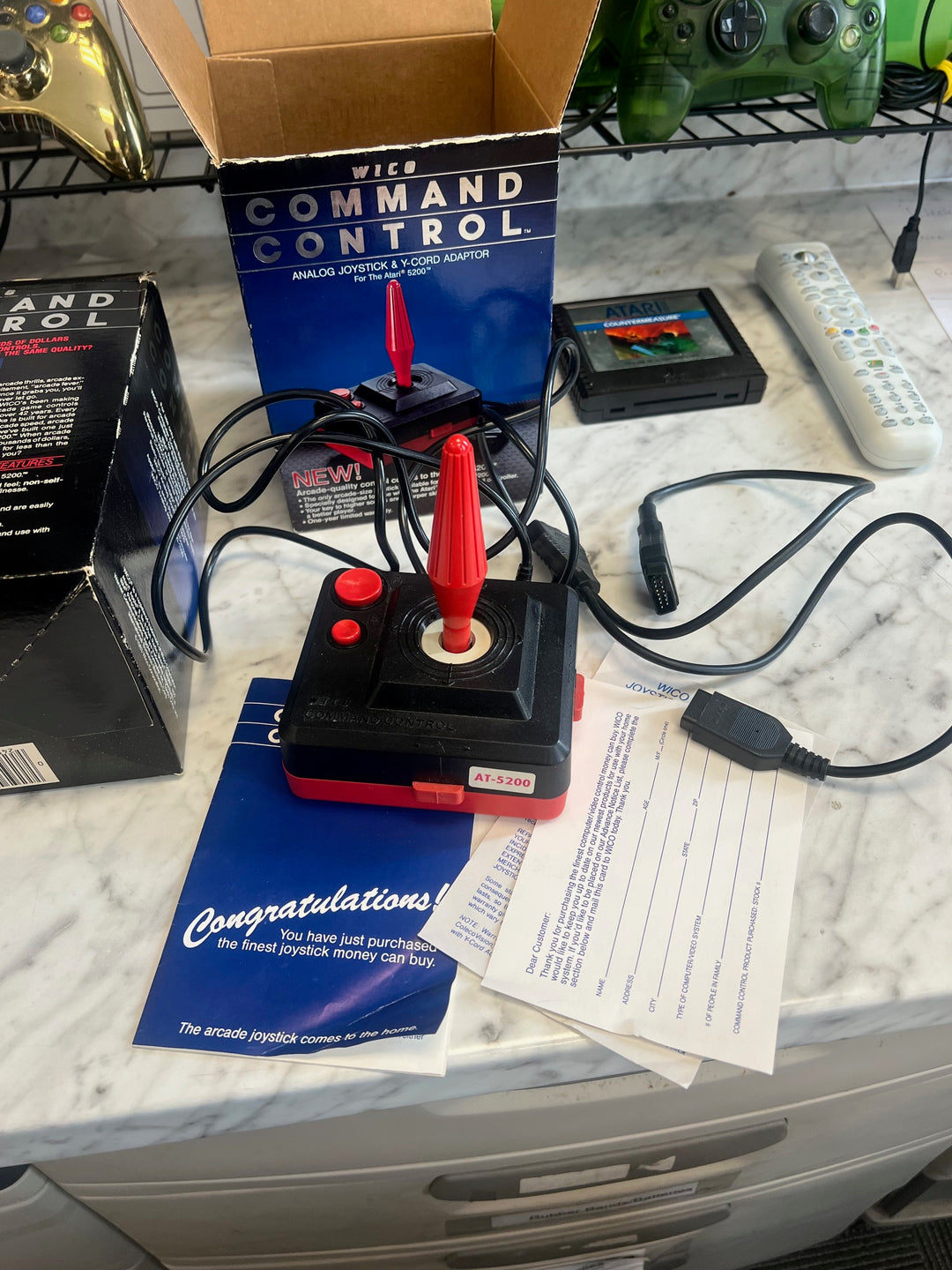 Set of Two Atari 5200 Wico Command Control AT-5200 Flight Controllers w/ Y Adapter U81825