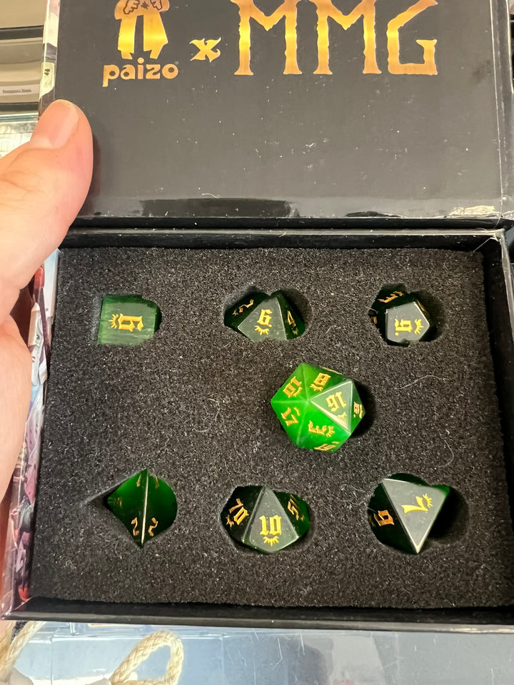 Pathfinder - Green Cat's Eye Stone Dice - Misty Mountain Gaming MM51926