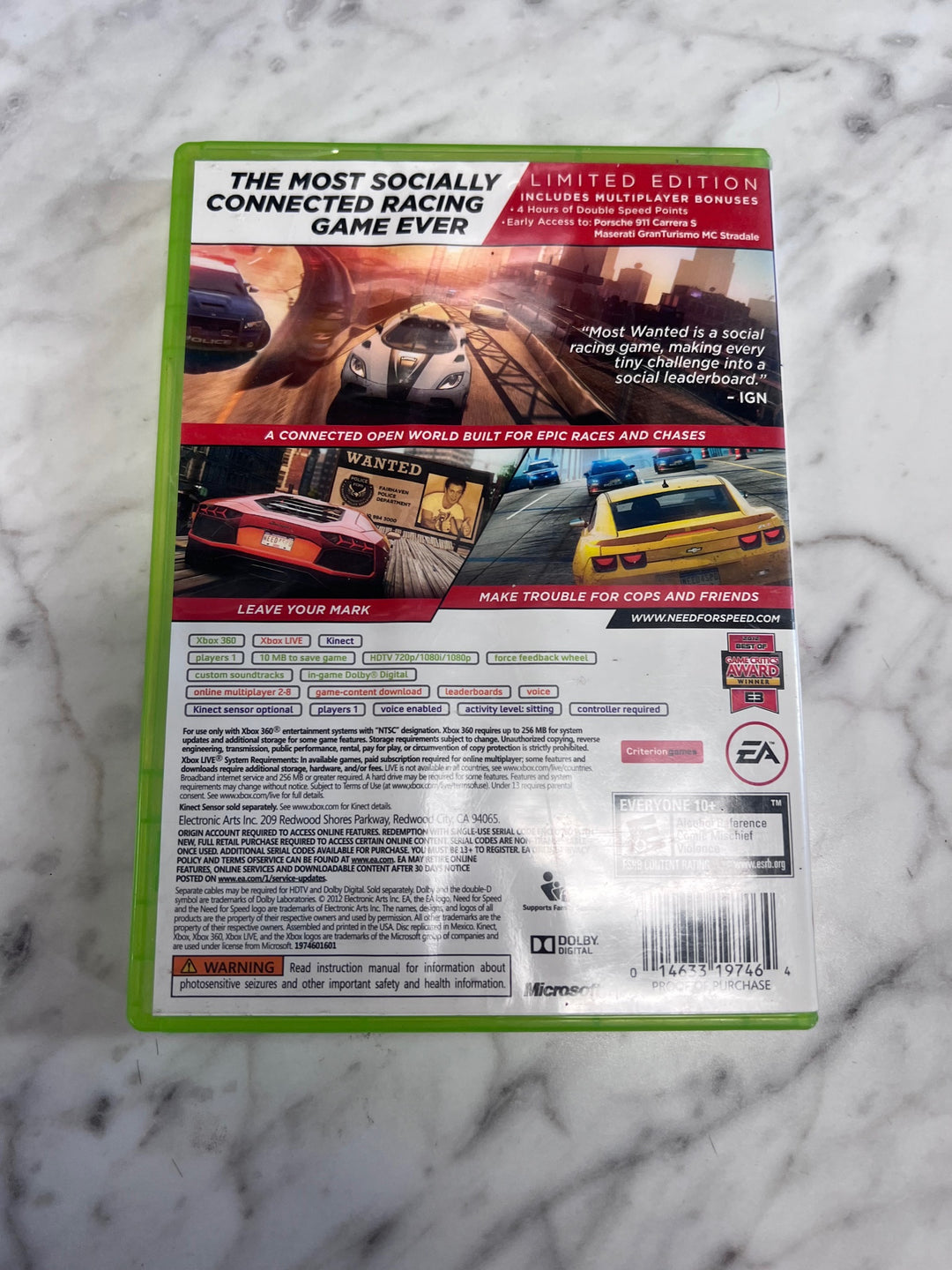 Need for Speed Most Wanted (2012) Xbox 360 Case ONLY No Game CO12425