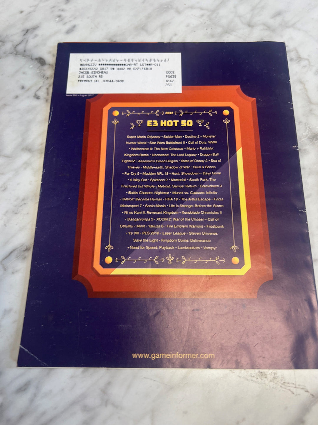 Used Game Informer Magazine Issue 292 NP52925