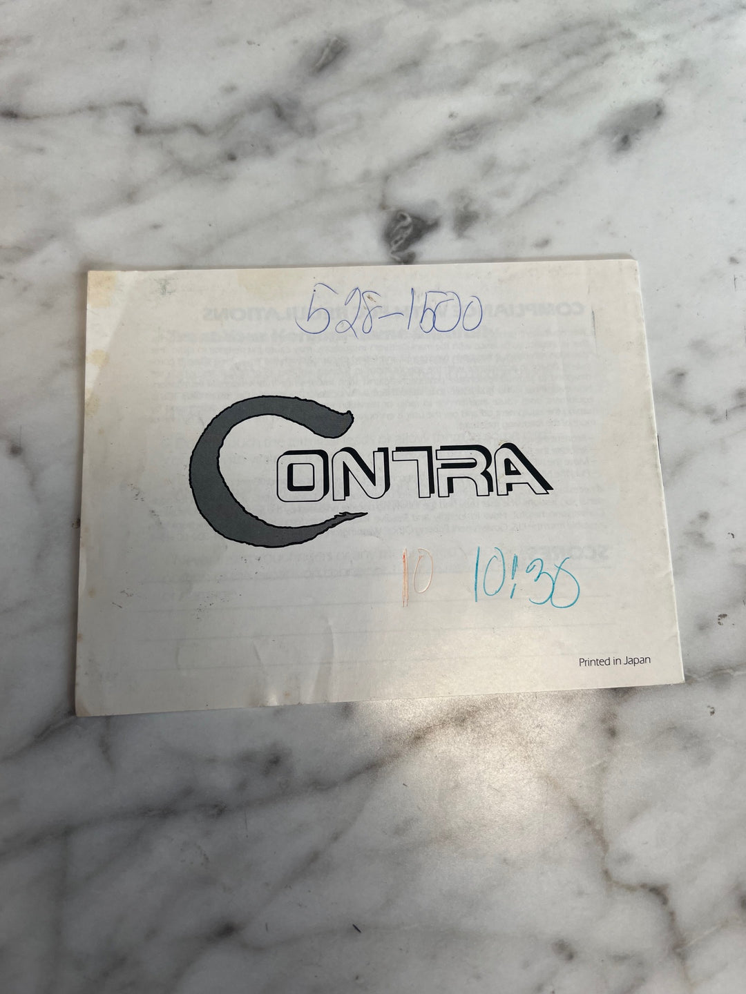 Contra NES Original Nintendo MANUAL ONLY Stains/Writing MO82625