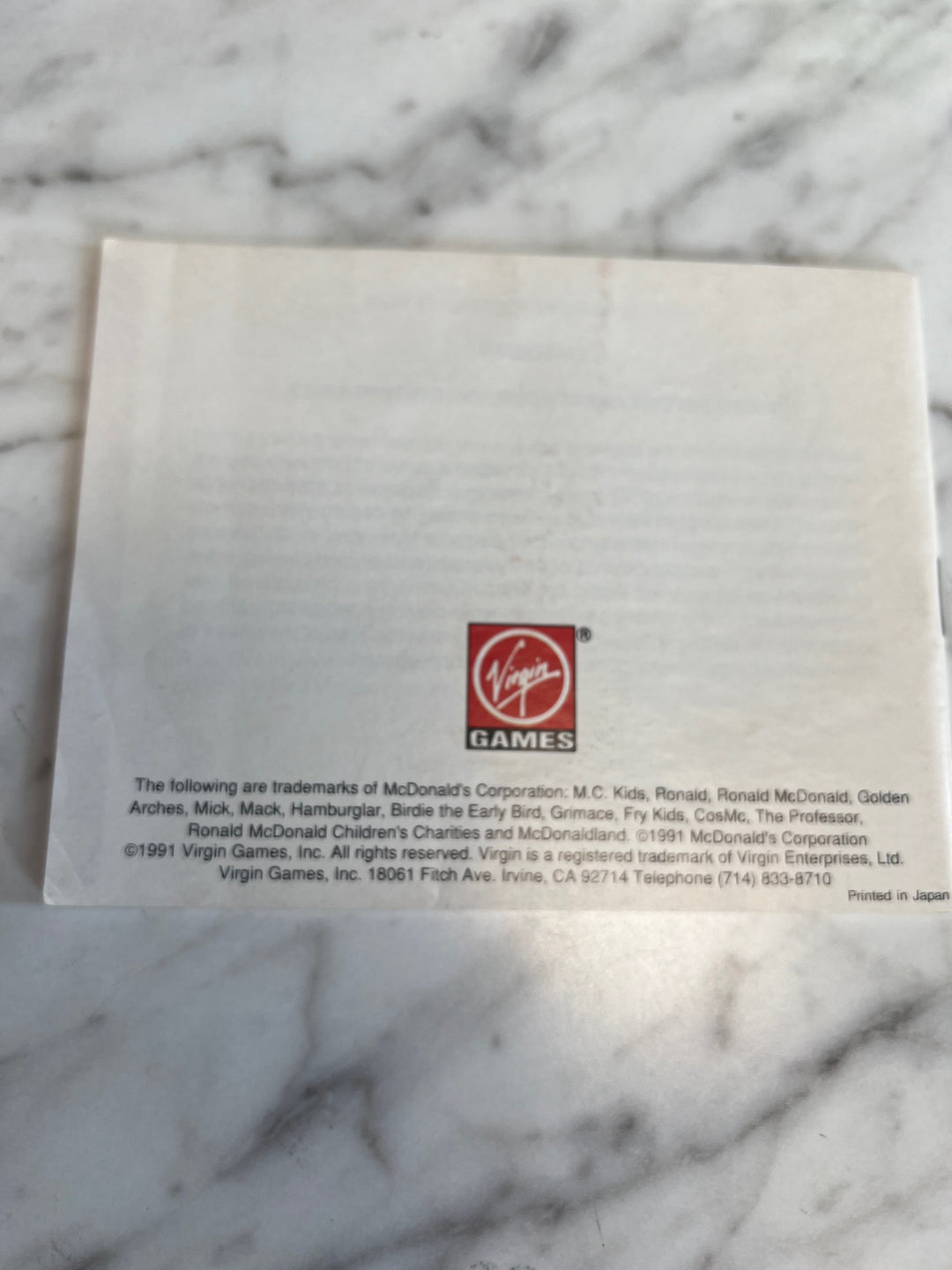 M.C. Kids NES Original Nintendo MANUAL ONLY MO82625