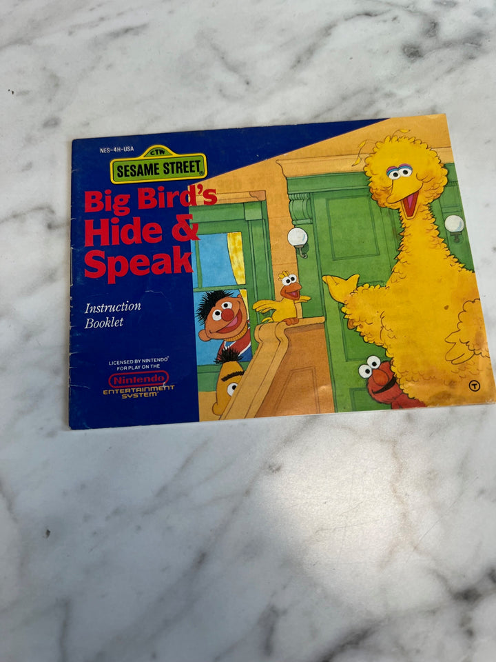 Sesame Street Big Bird's Hide & Speak NES Original Nintendo MANUAL ONLY MO82625