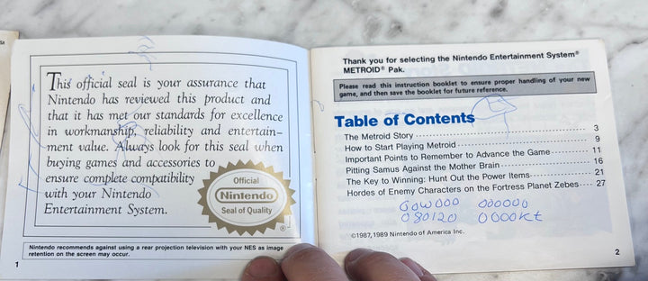 Metroid NES Original Nintendo MANUAL ONLY Written In MO82625