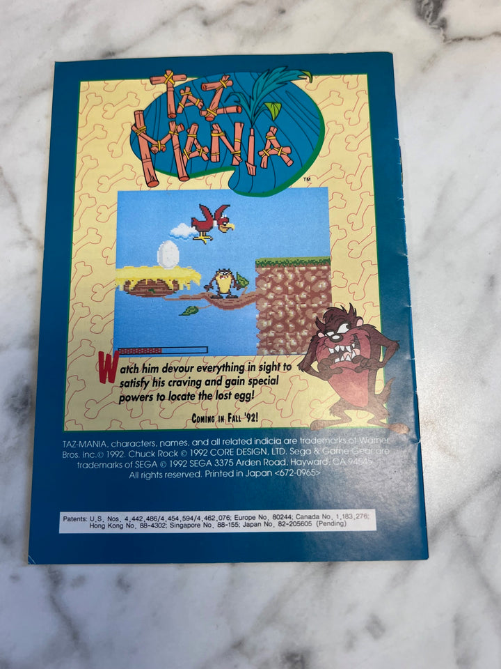 Chuck Rock Sega Game Gear MANUAL ONLY MO82625