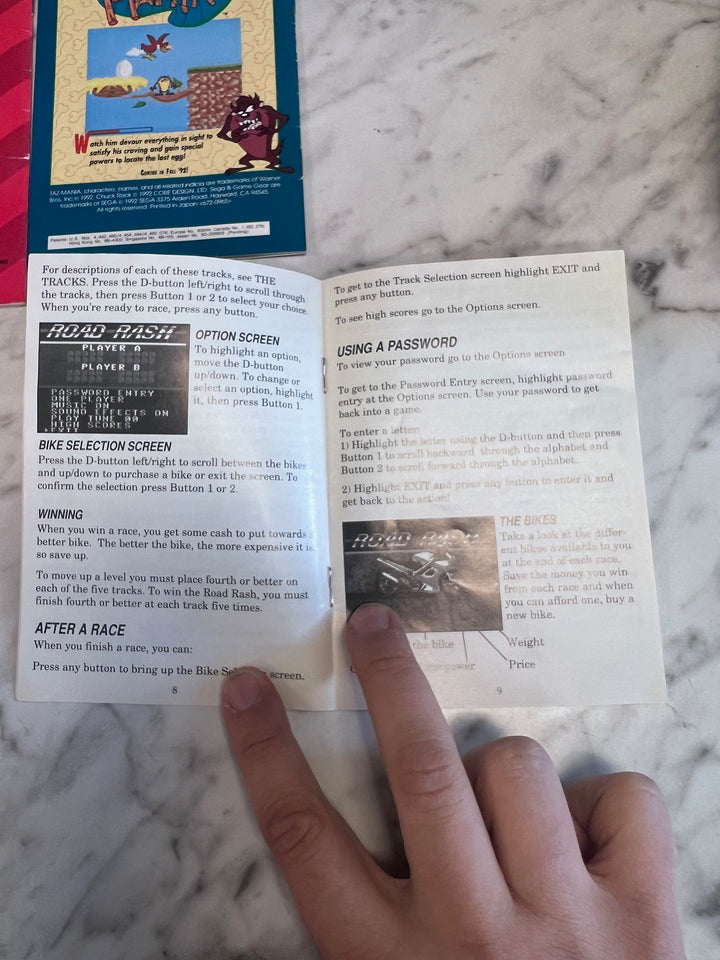 Road Rash Sega Game Gear MANUAL ONLY MO82625