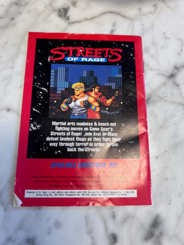 Shinobi II The Silent Fury Sega Game Gear MANUAL ONLY MO82625