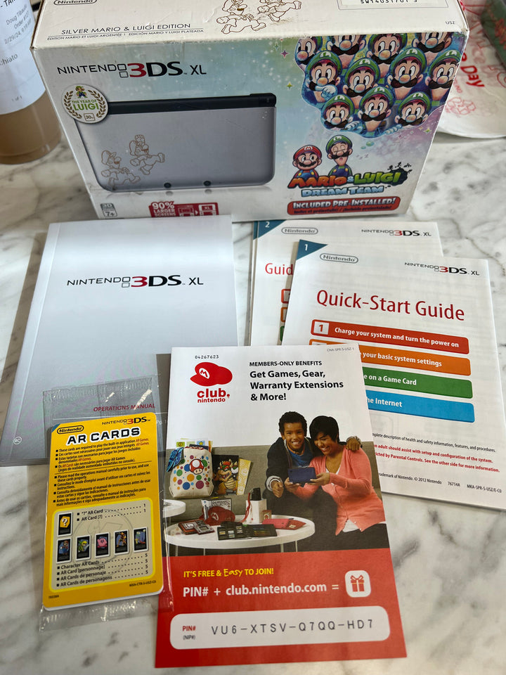 Nintendo 3DS XL Mario & Luigi Dream Team Handheld- Silver BOX ONLY W/ INSERTS