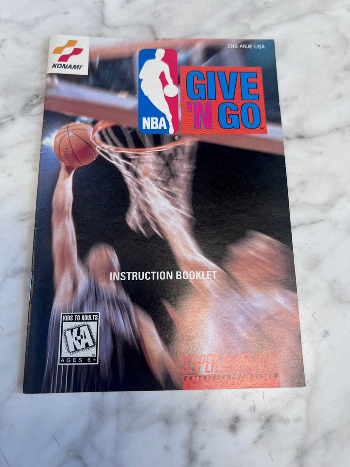 NBA Give 'n Go SNES Super Nintendo MANUAL ONLY MO82625