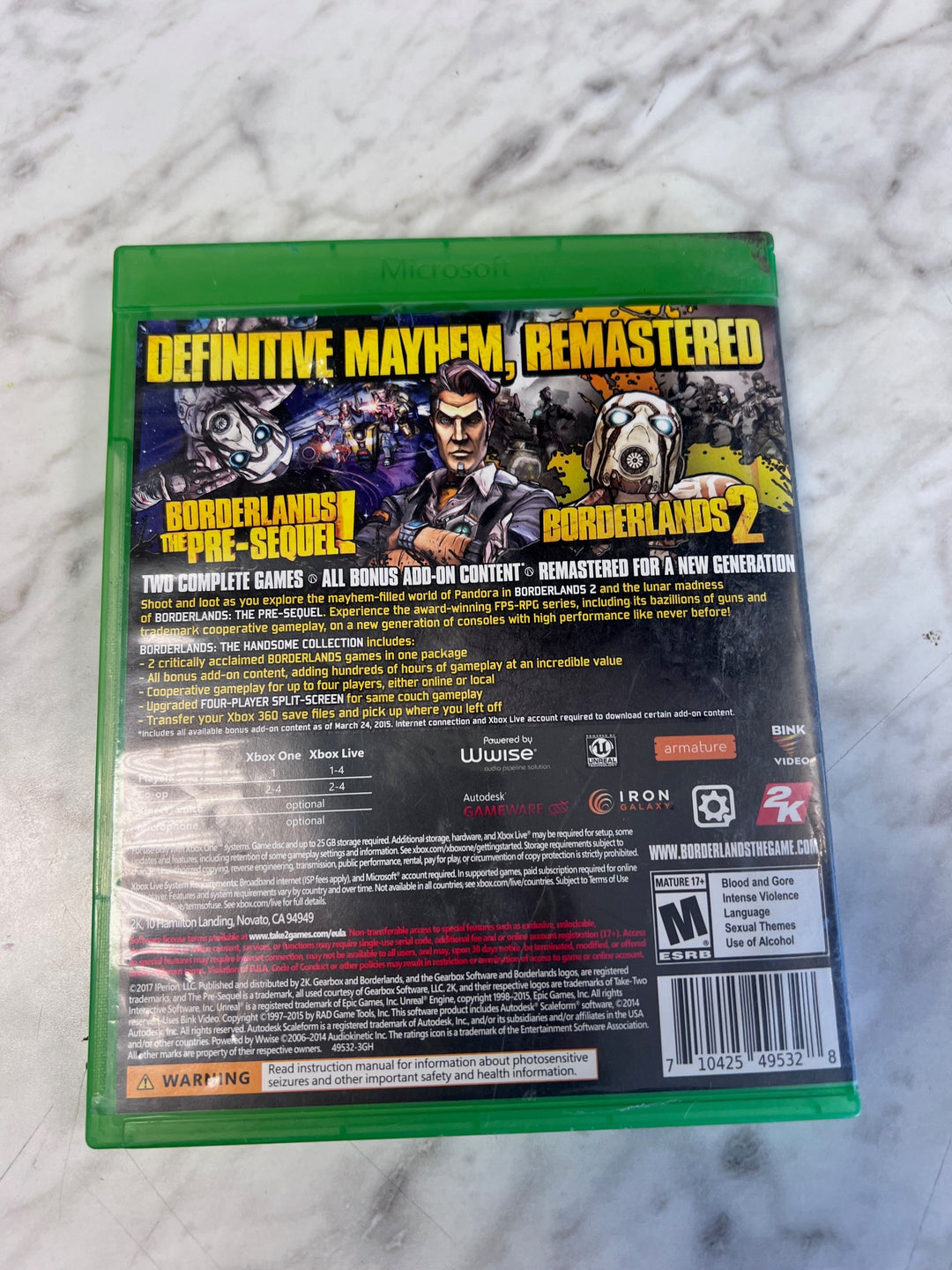 Borderlands the Handsome Collection Xbox One CASE AND MANUAL ONLY CO82725
