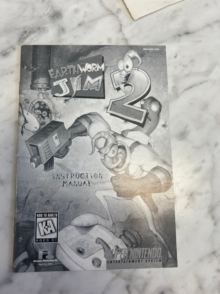 Earthworm Jim 2 SNES Super Nintendo Manual Only B&W
