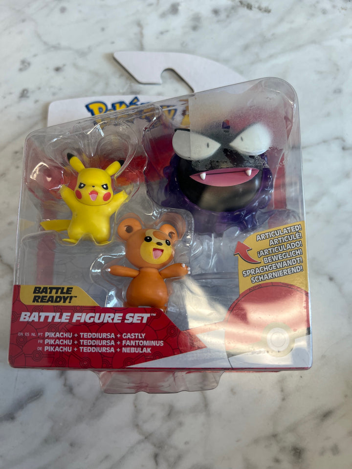 Pokemon 3-in Battle Action Figure Set 3-Pack - Teddiursa, Pikachu, Ghastly T61025