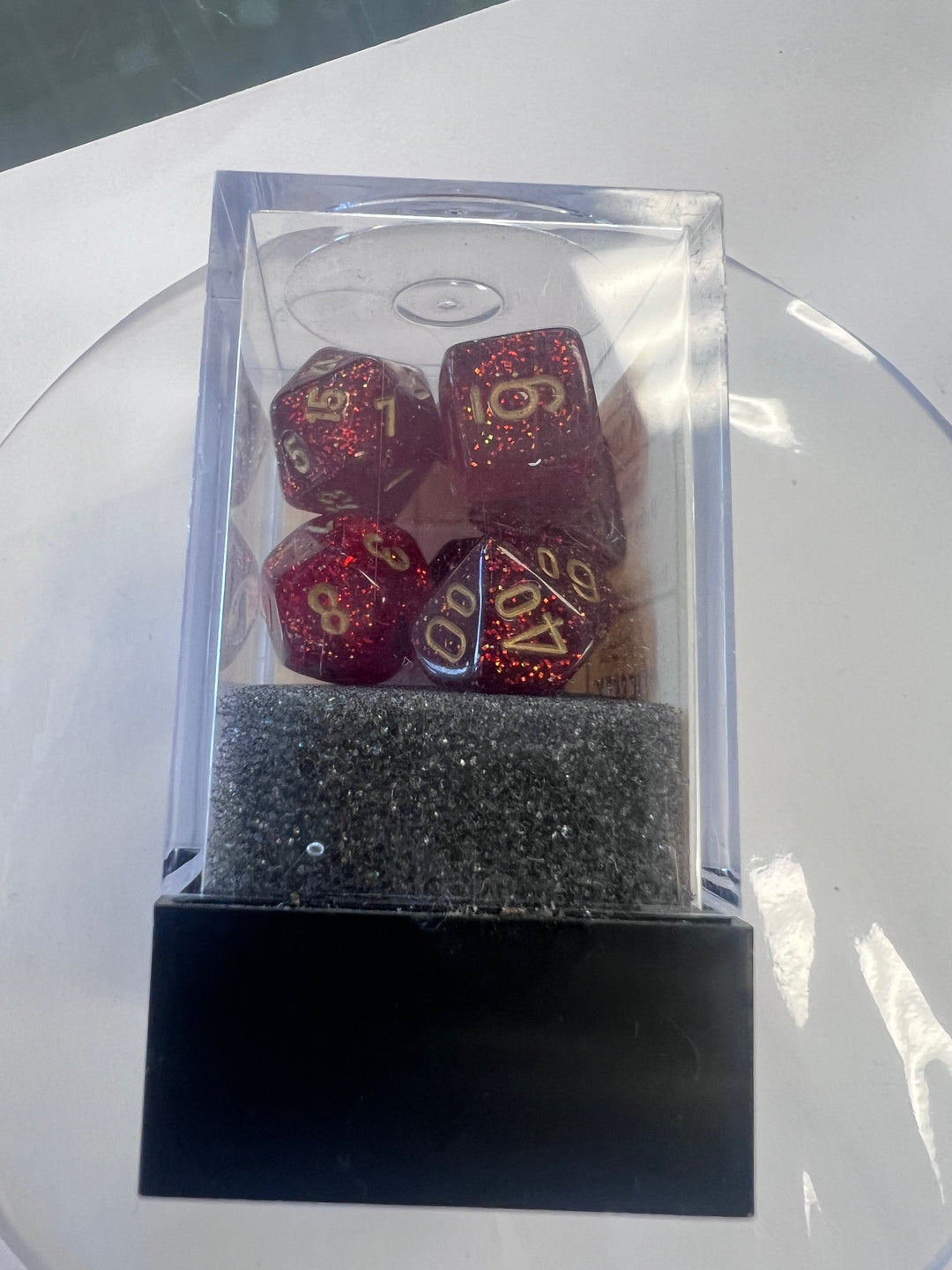Chessex Mini-Polyhedral 7 Die Dice Set Glitter Ruby Red / Gold NEW CX9325