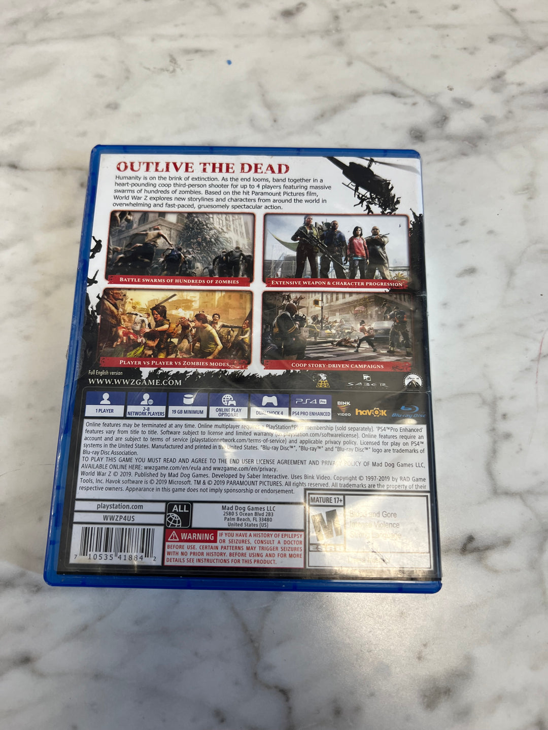 World War Z for Playstation 4 PS4 Used DO529