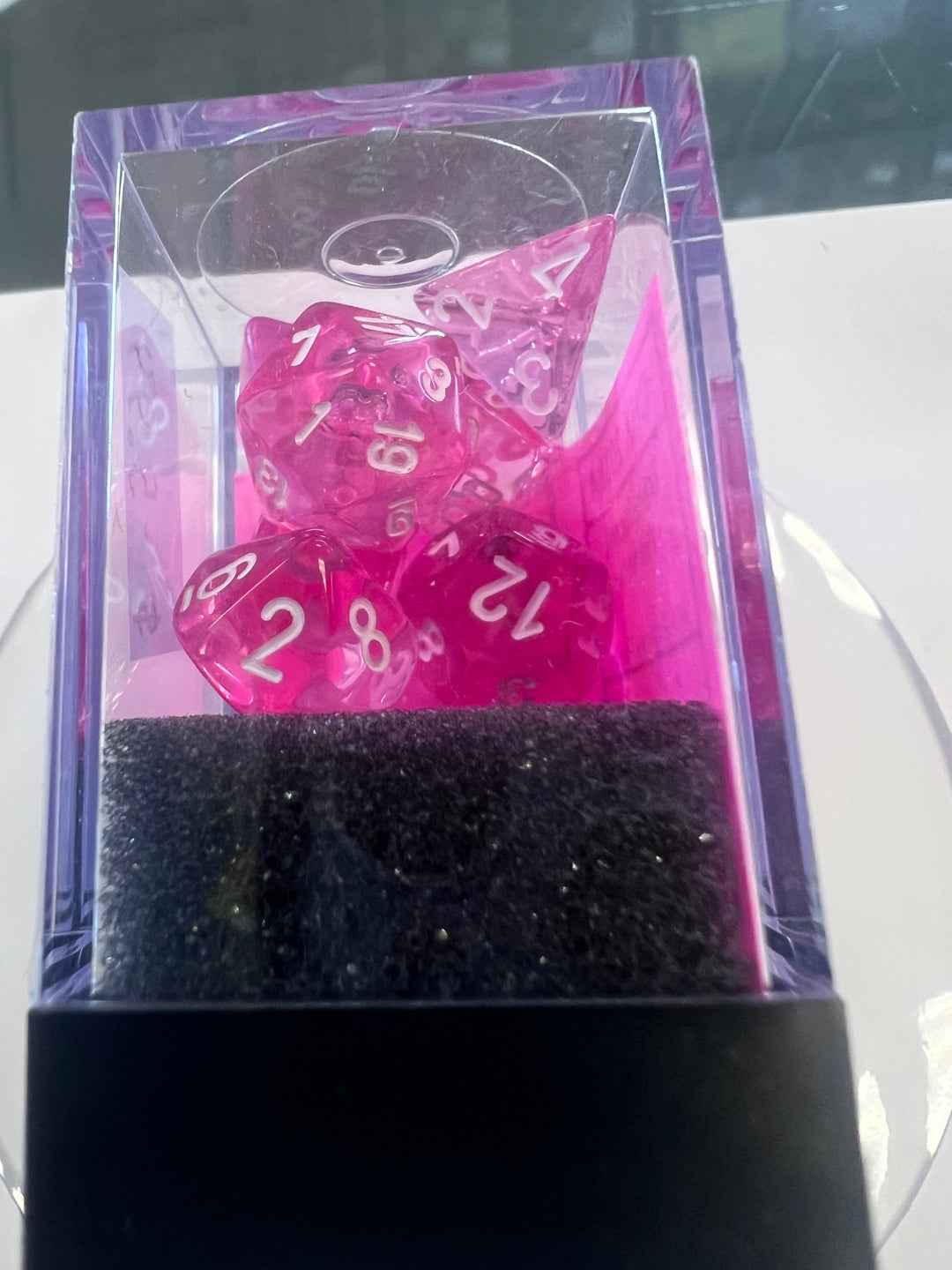 Chessex Mini-Polyhedral 7 Die Dice Set Translucent Pink / White NEW CX9325