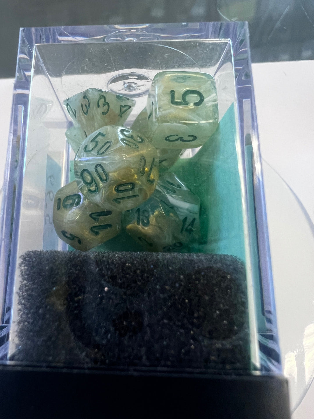 Chessex Mini-Polyhedral 7 Die Dice Set Marble Green / Dark Green NEW CX9325