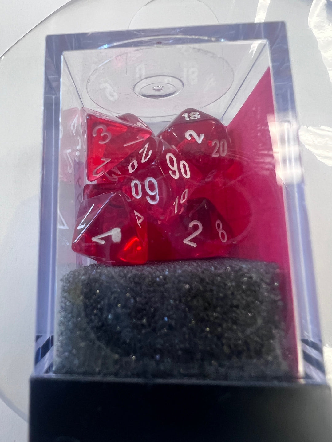 Chessex Mini-Polyhedral 7 Die Dice Set Translucent Red / White NEW CX9325