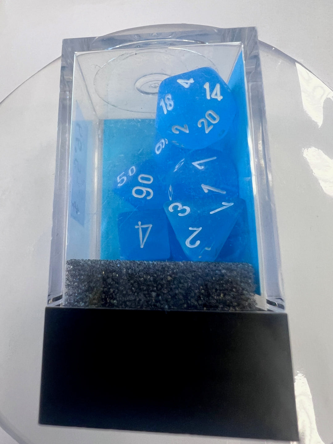 Chessex Mini-Polyhedral 7 Die Dice Set Frosted Caribbean Blue / White NEW CX9325