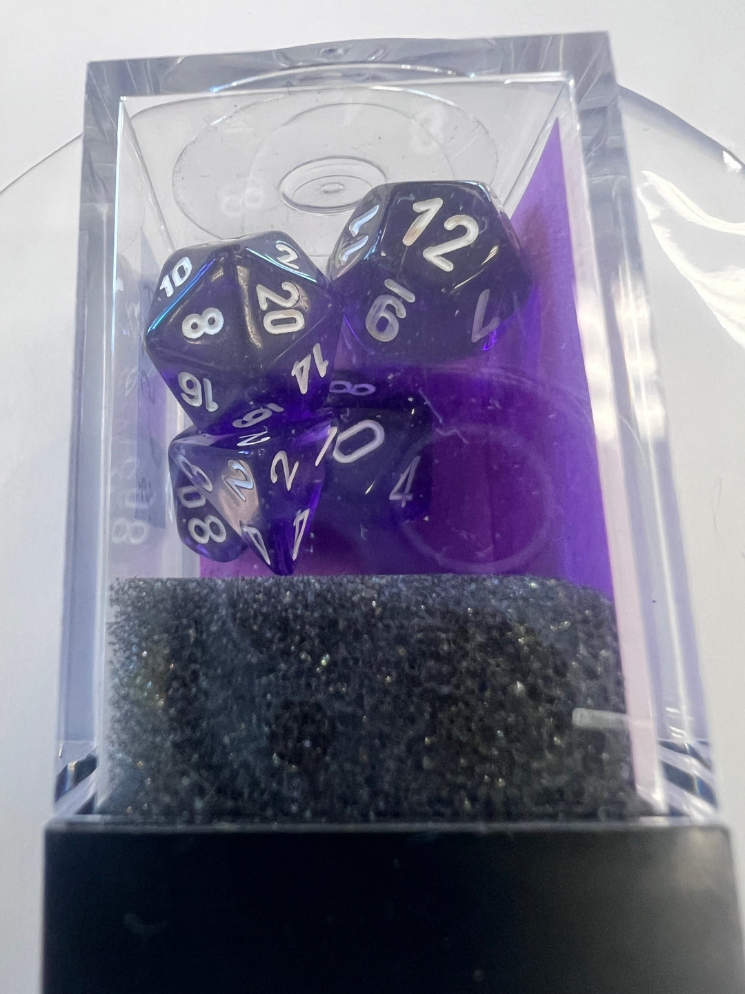 Chessex Mini-Polyhedral 7 Die Dice Set Translucent Purple / White NEW CX9325