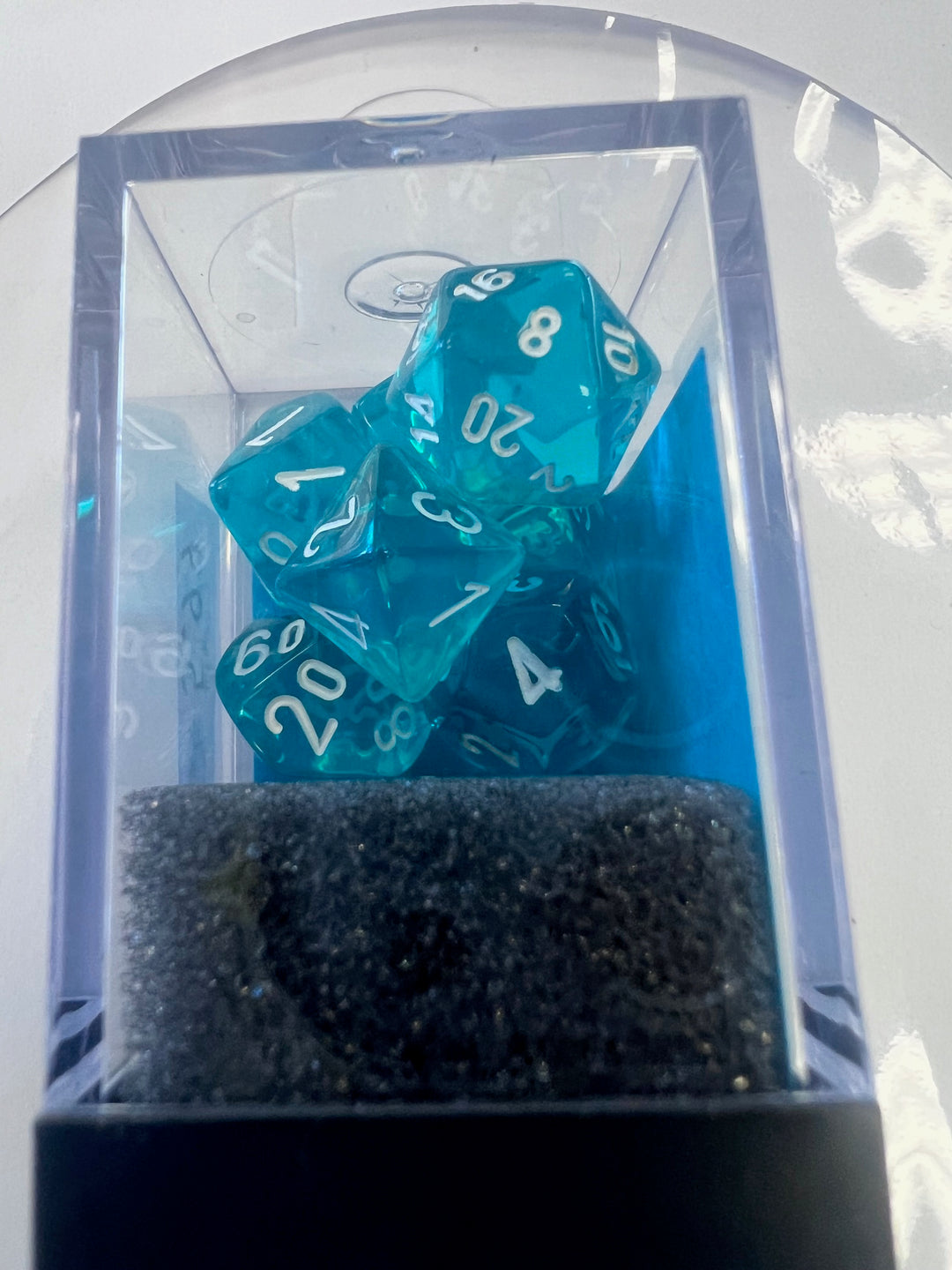 Chessex Mini-Polyhedral 7 Die Dice Set Translucent Teal / White NEW CX9325