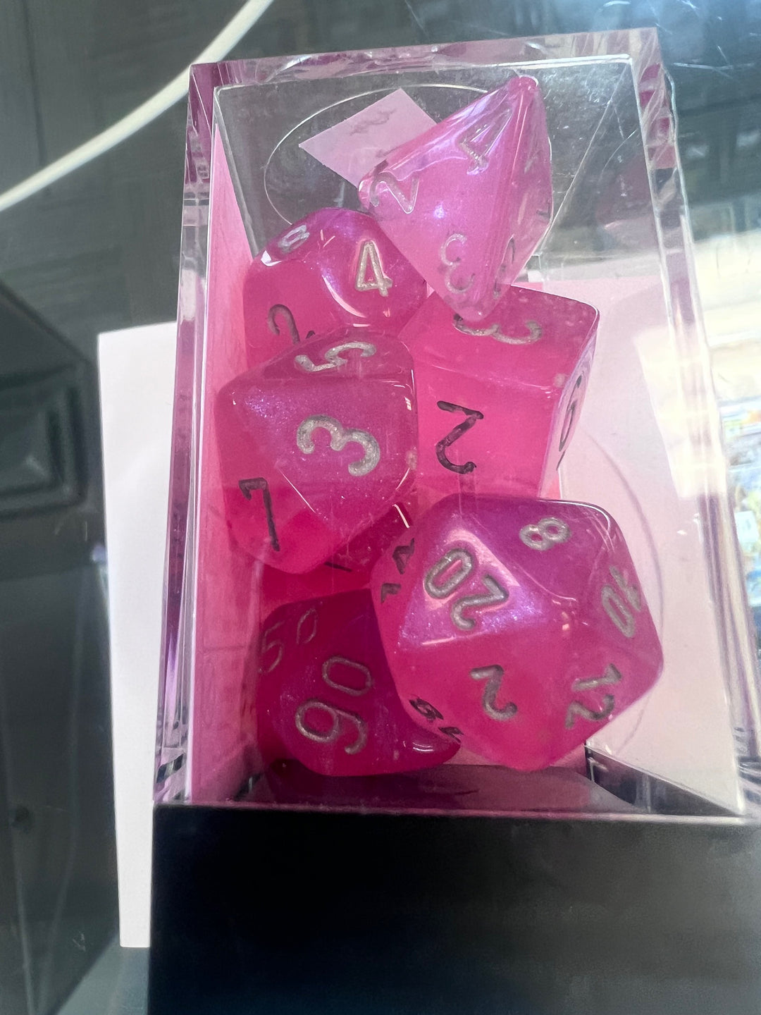 Chessex Polyhedral 7 Die Dice Set Borealis Pink / Silver Glow in the Dark NEW CX9325
