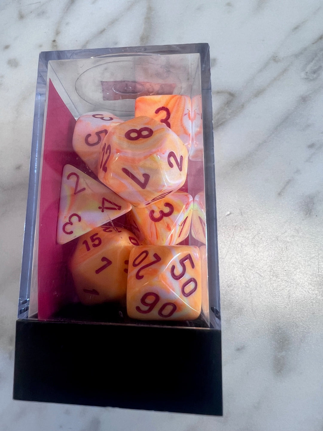 Chessex Polyhedral 7 Die Dice Set Festive Sunburst / Red NEW CX9325