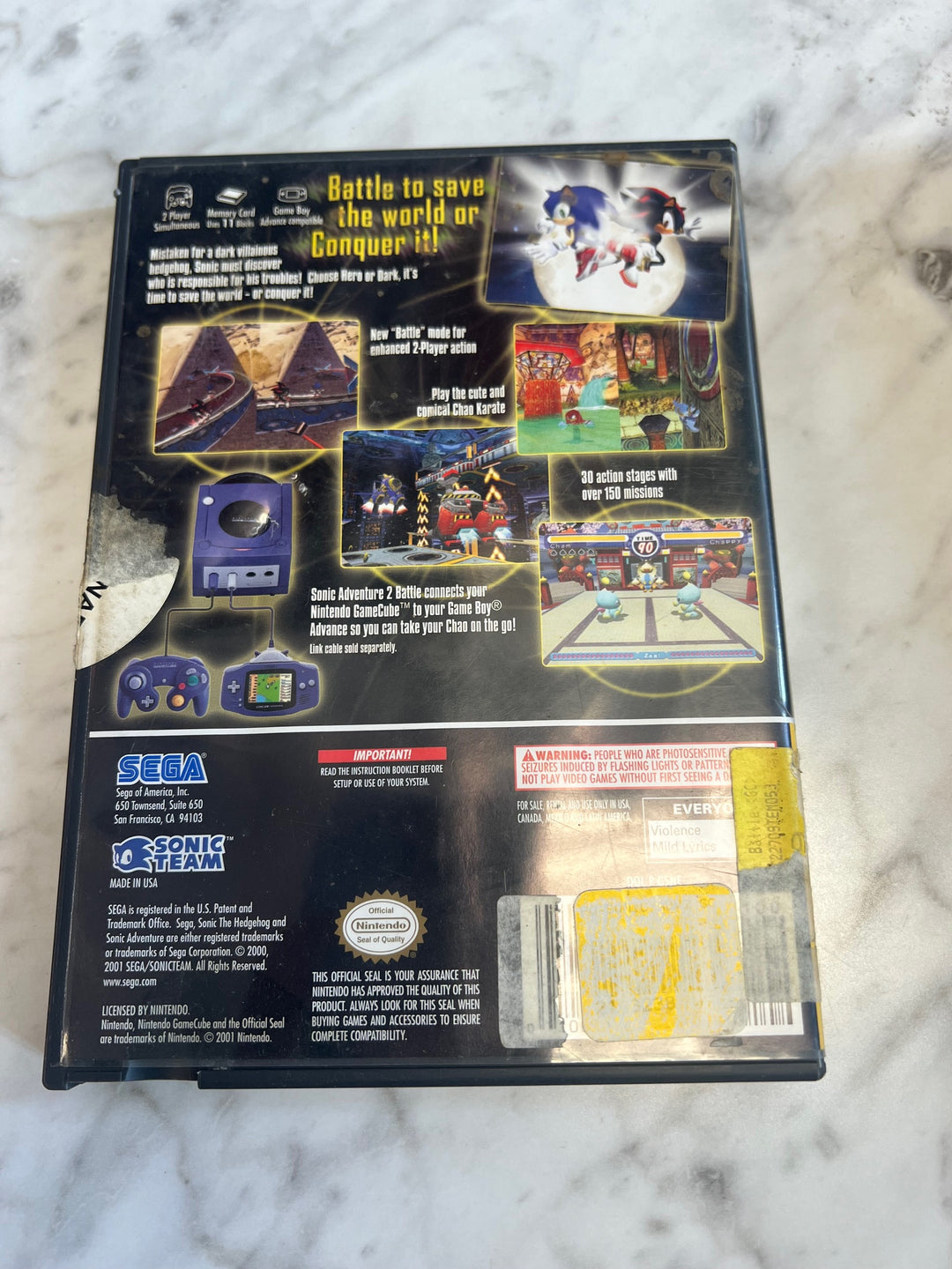 Sonic Adventure 2 Battle Nintendo Gamecube CASE ONLY CO61125