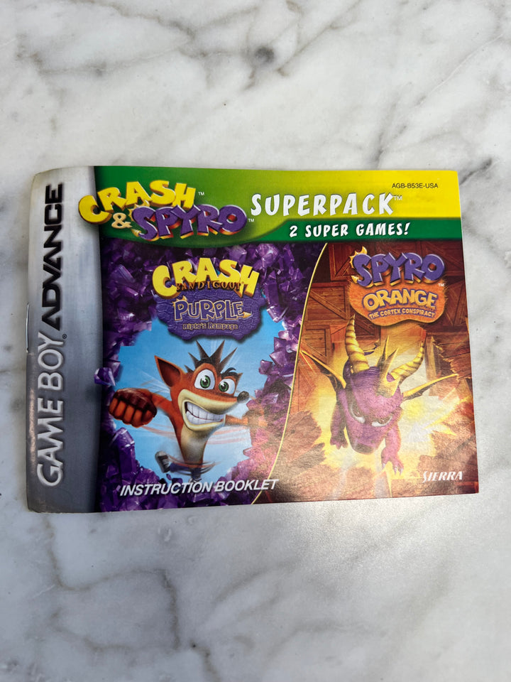 Crash and Spyro Superpack: Purple & Orange Game Boy Advance MANUAL ONLY  MO111924