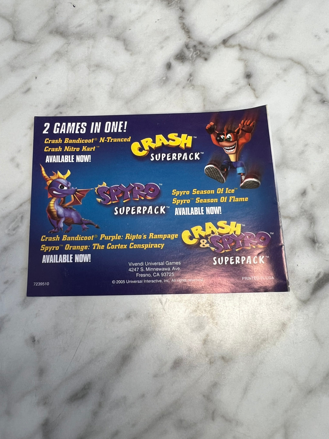 Crash and Spyro Superpack: Purple & Orange Game Boy Advance MANUAL ONLY  MO111924