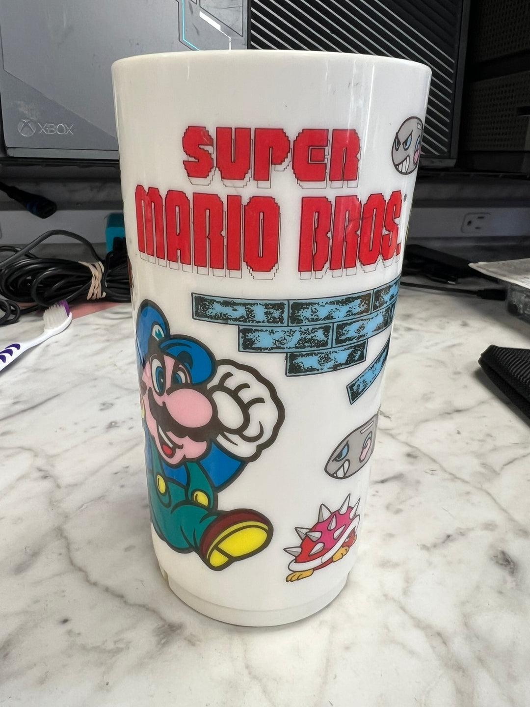 Vintage 1989 Super Mario Bros Tumbler Cup Peter Pan Industries NES Era UA62226