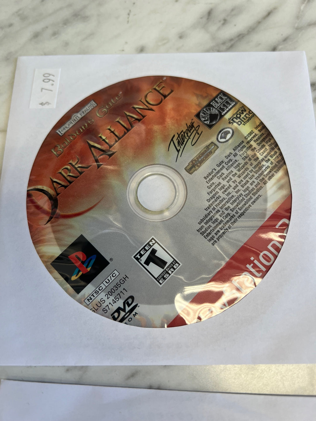 Baldur's Gate Dark Alliance for PS2 Playstation 2 DISC ONLY    DO112024