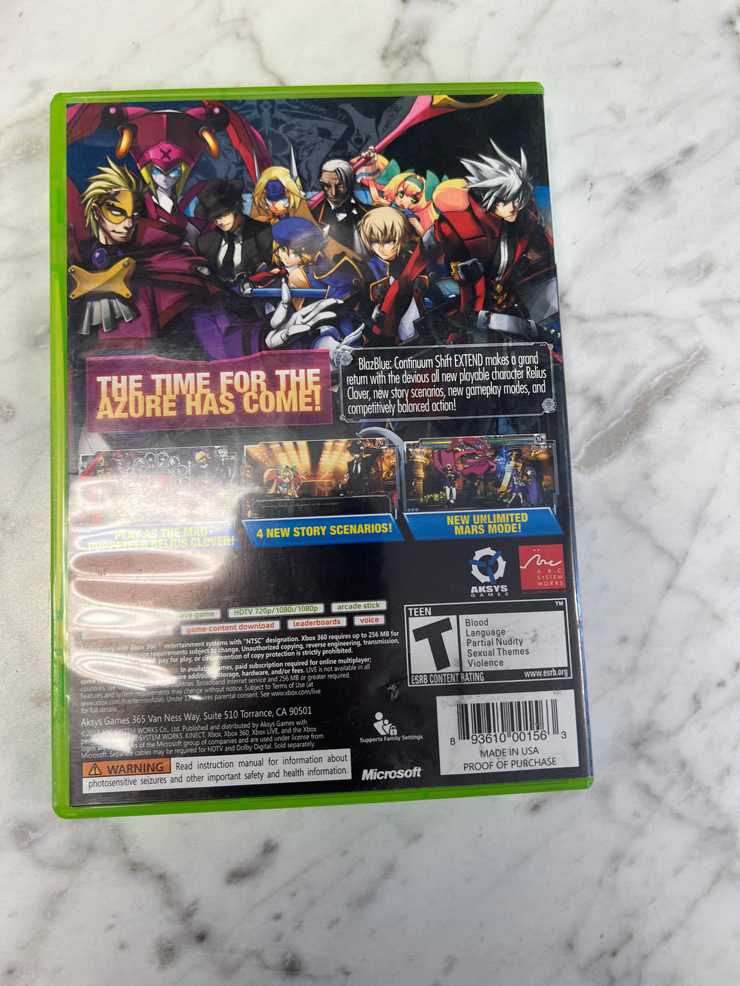 Blazblue Continuum Shift Extend for Microsoft Xbox 360 in case. Tested and Working.     DO61124