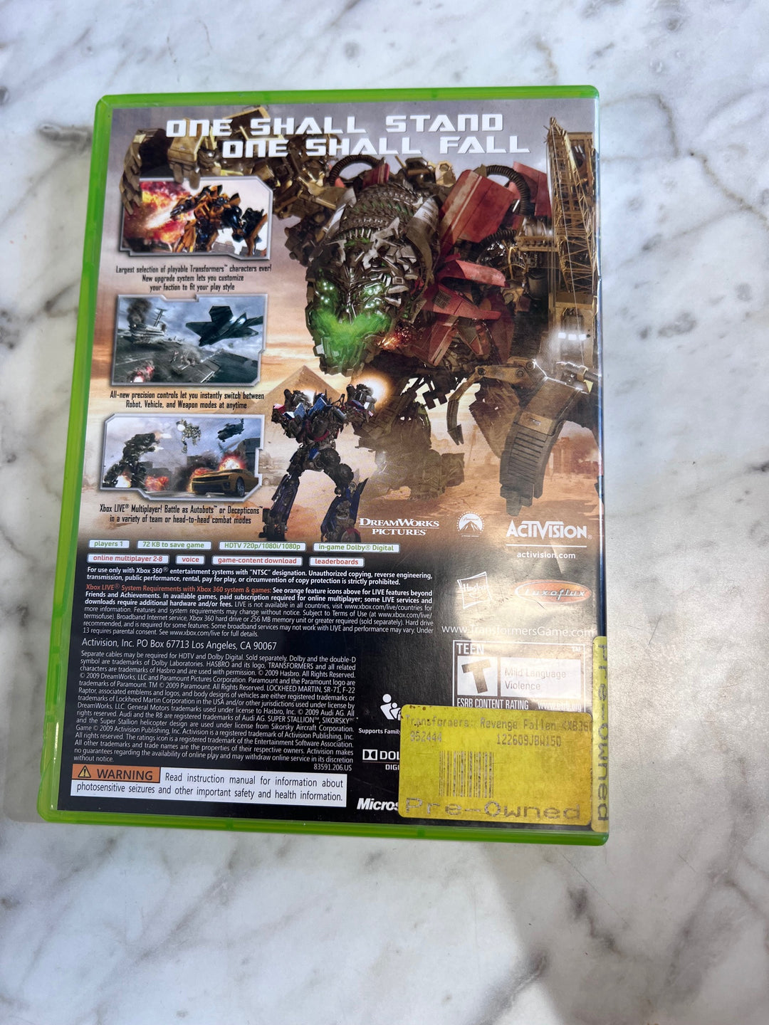Transformers Revenge of the Fallen Xbox 360 CASE & MANUAL ONLY CO91025
