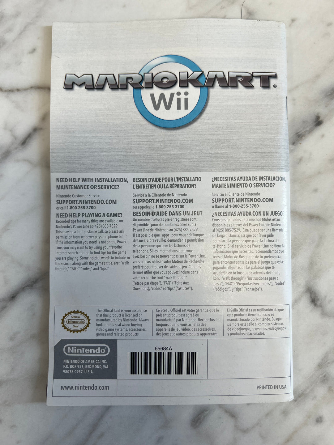 Mario Kart Wii for Nintendo Wii Manual Only No Game DU9124