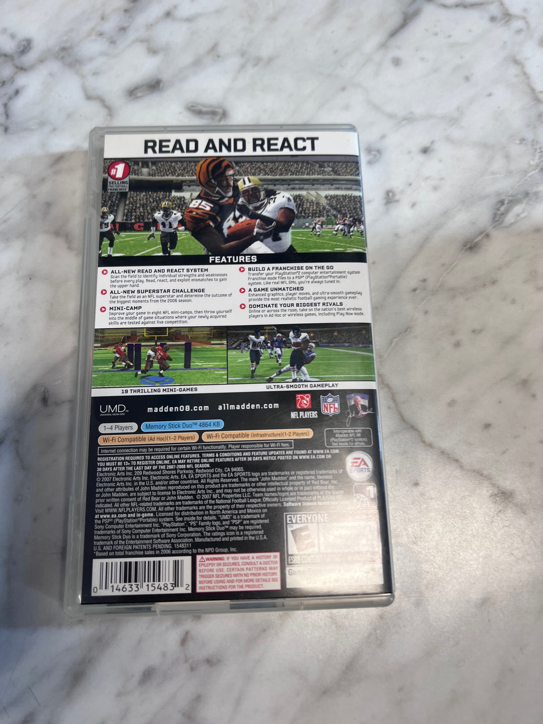 Madden NFL 08 PSP Playstation Portable CASE & MANUAL ONLY CO123125