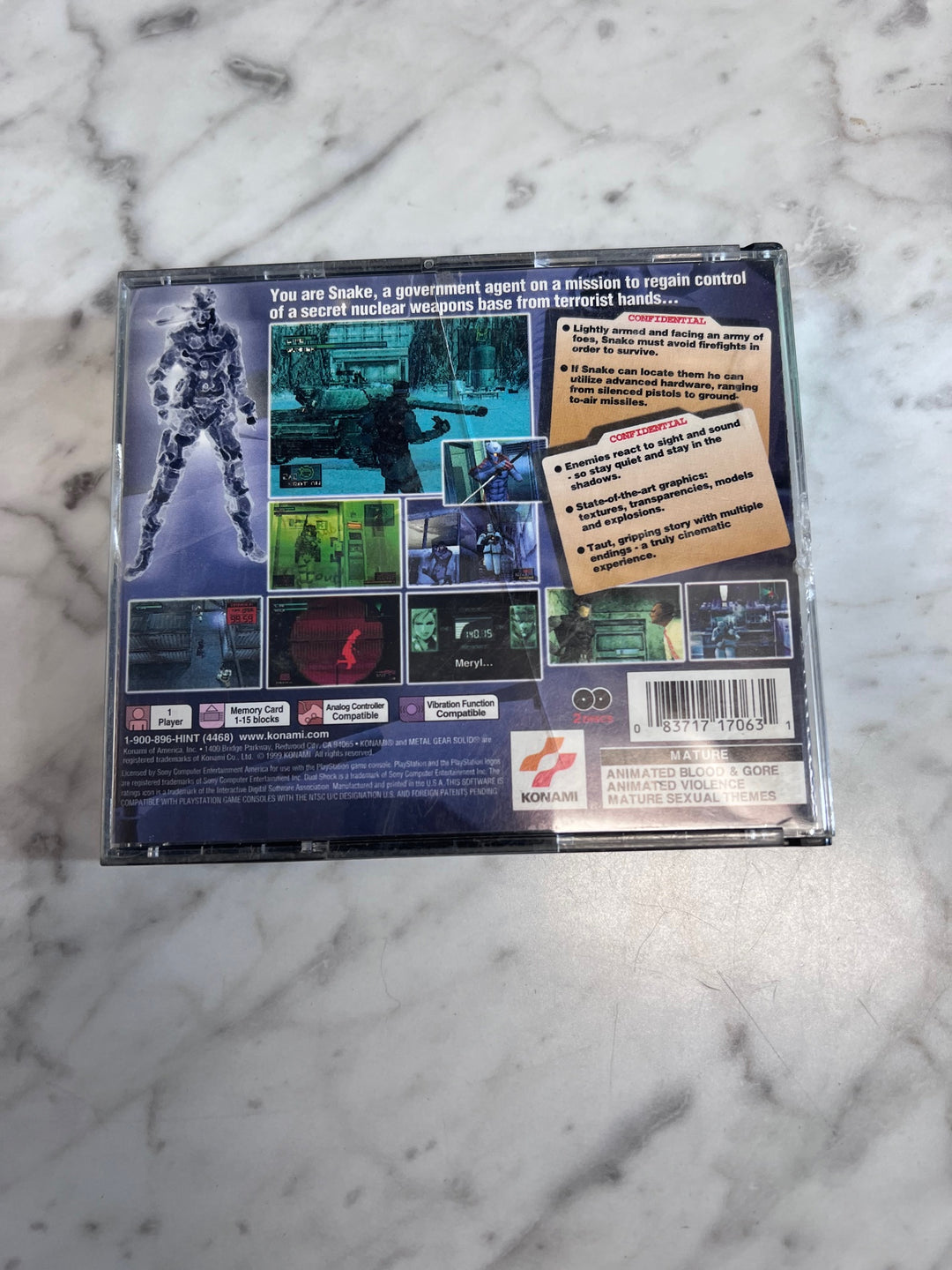 Metal Gear Solid Greatest Hits PS1 Playstation Case & Manual ONLY CO123125